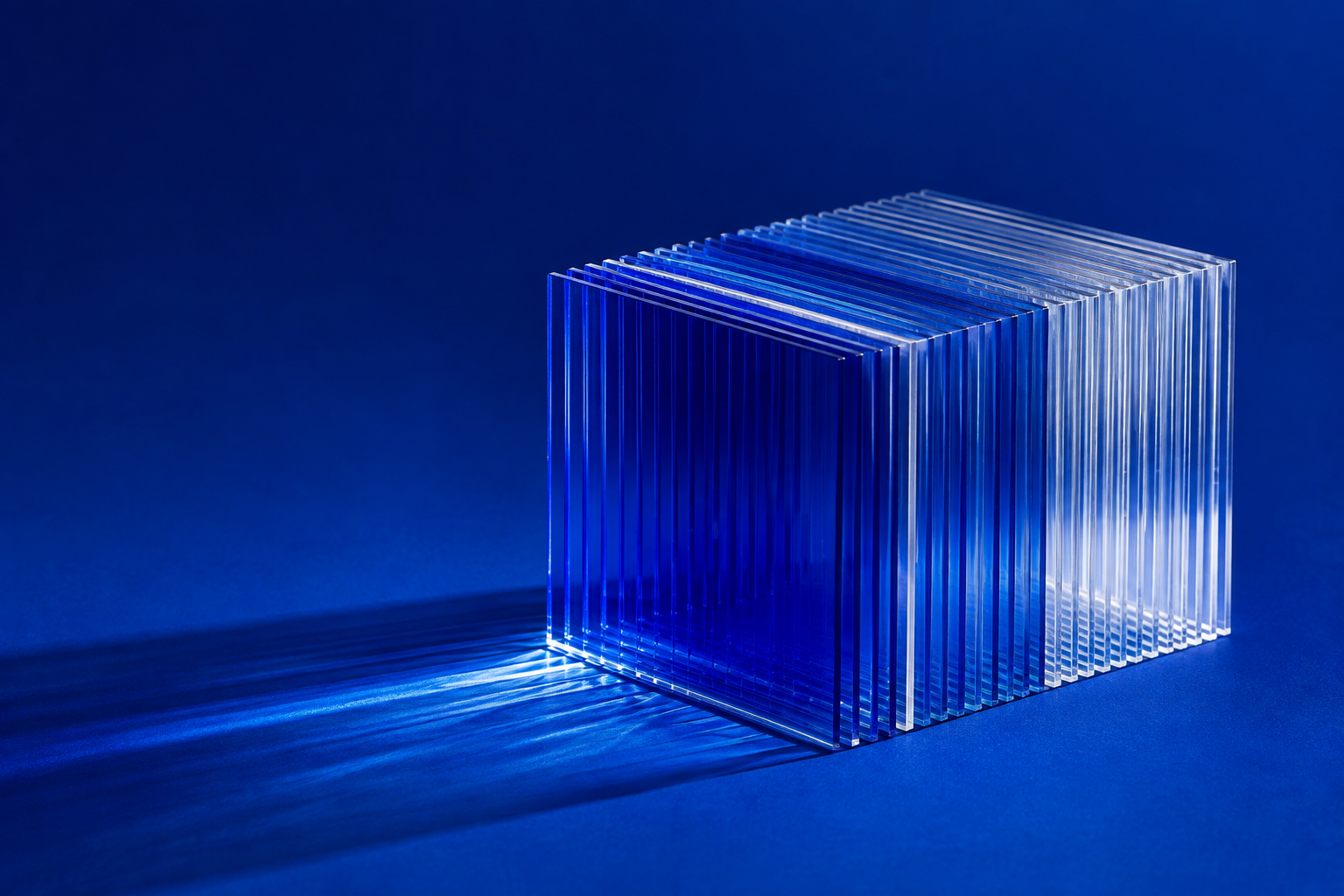 Translucent glass sheets aligned into one organized archive